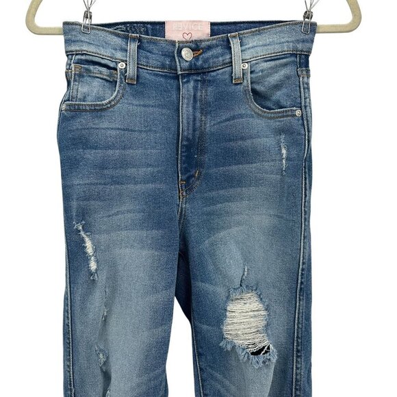 Revice Denim High Waisted Ripped Distressed Raw Hem Slim Straight Jeans Womens 2 - Picture 2 of 9